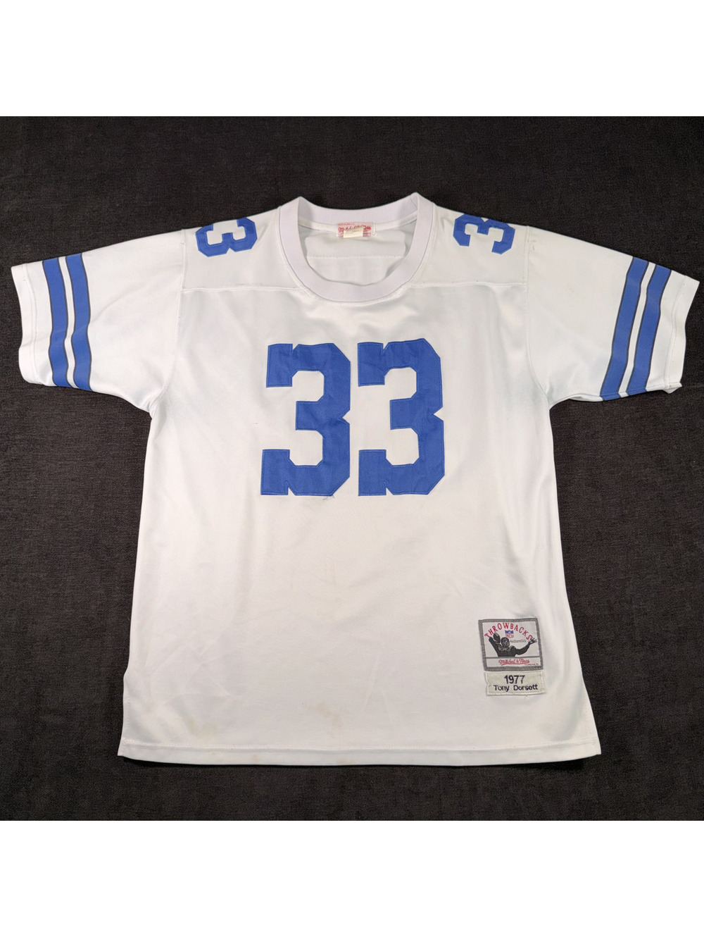 Mitchell & Ness NFL Throwback 1977 Tony Dorsett #33 Jersey White Blue, Size 52